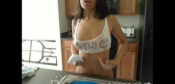  Naughty amateur plays with herself while doing the dishes